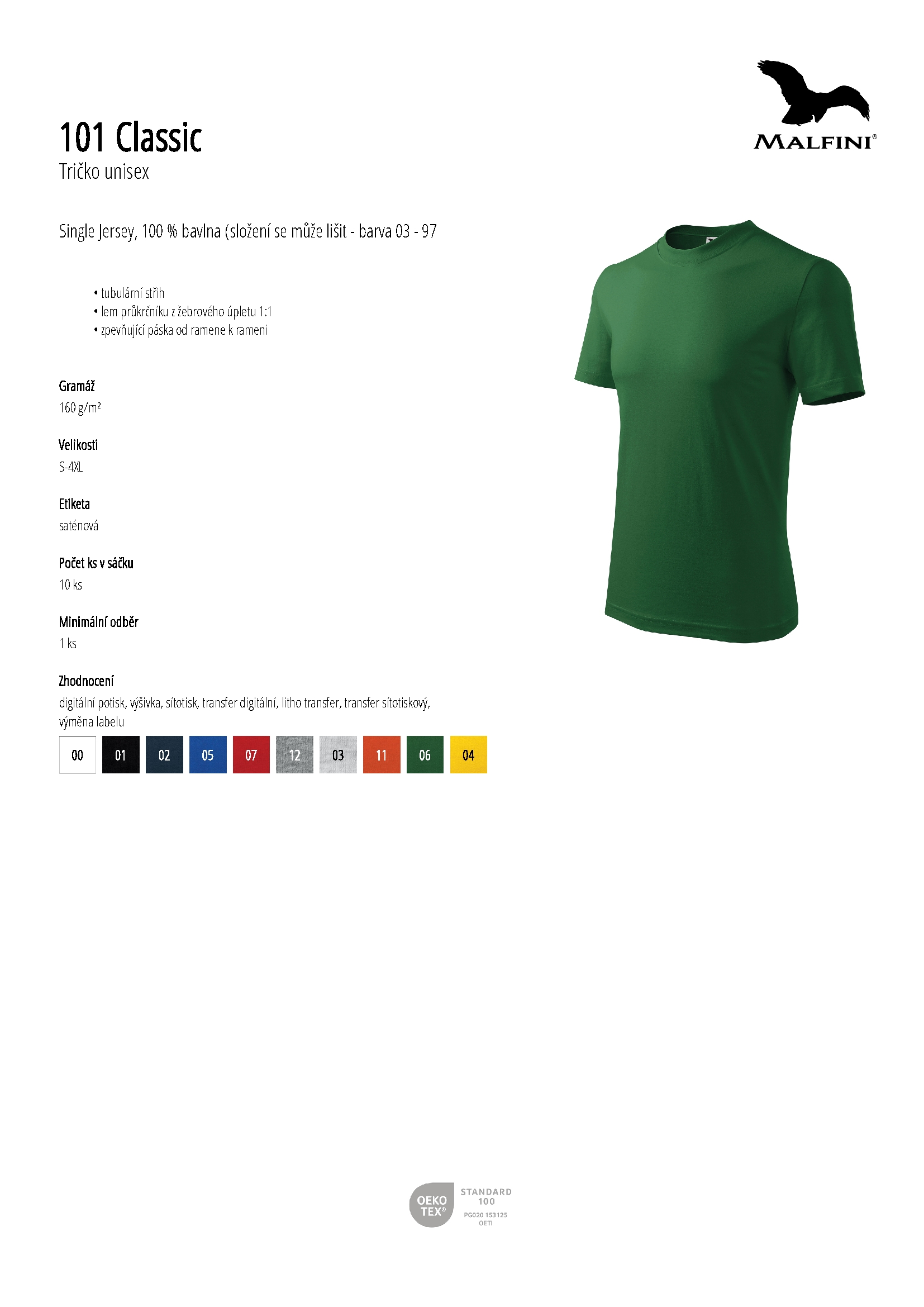 Karta produktu Tričko unisex Classic 101 bílá