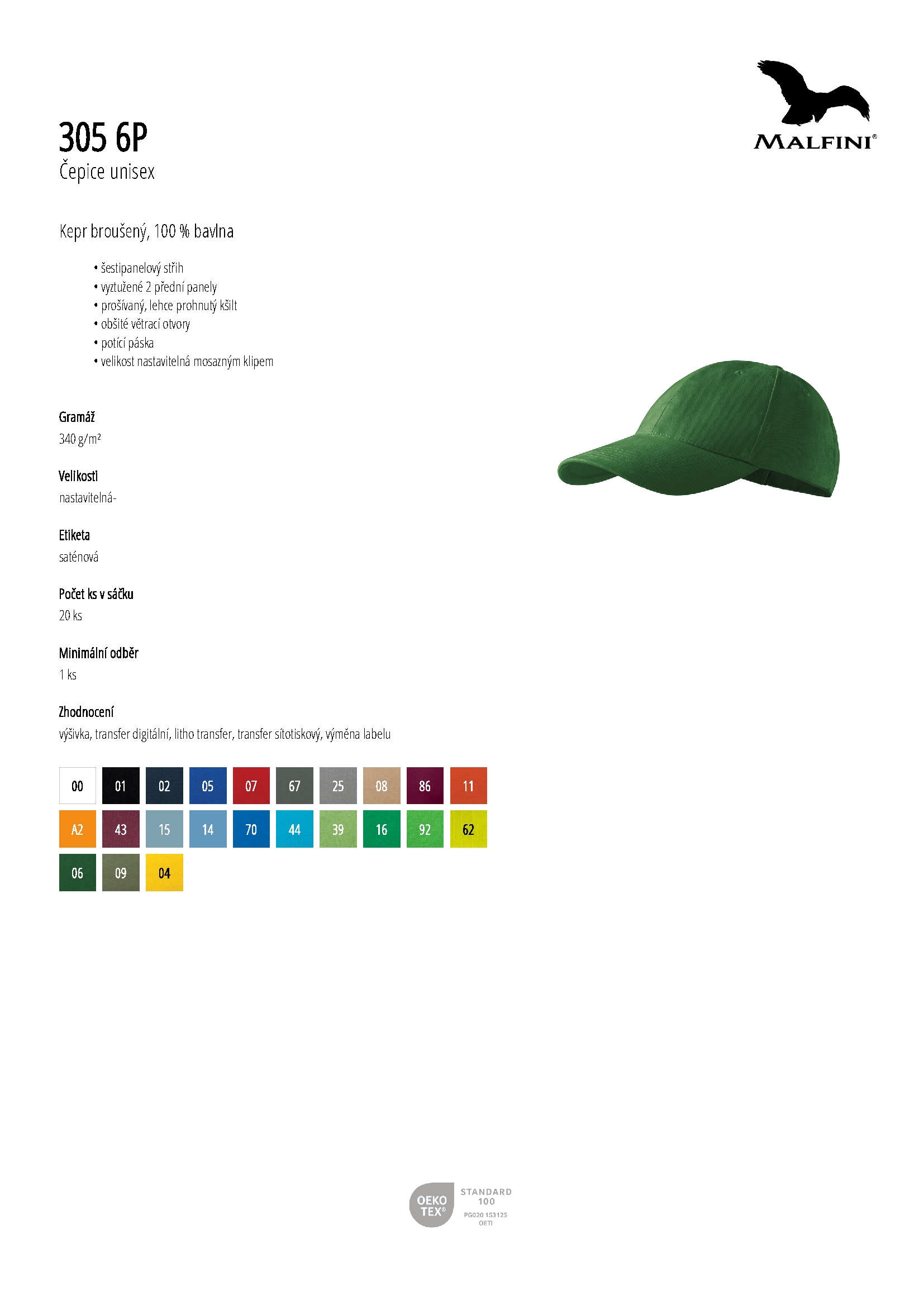 Karta produktu Čepice unisex 6P 305 bílá