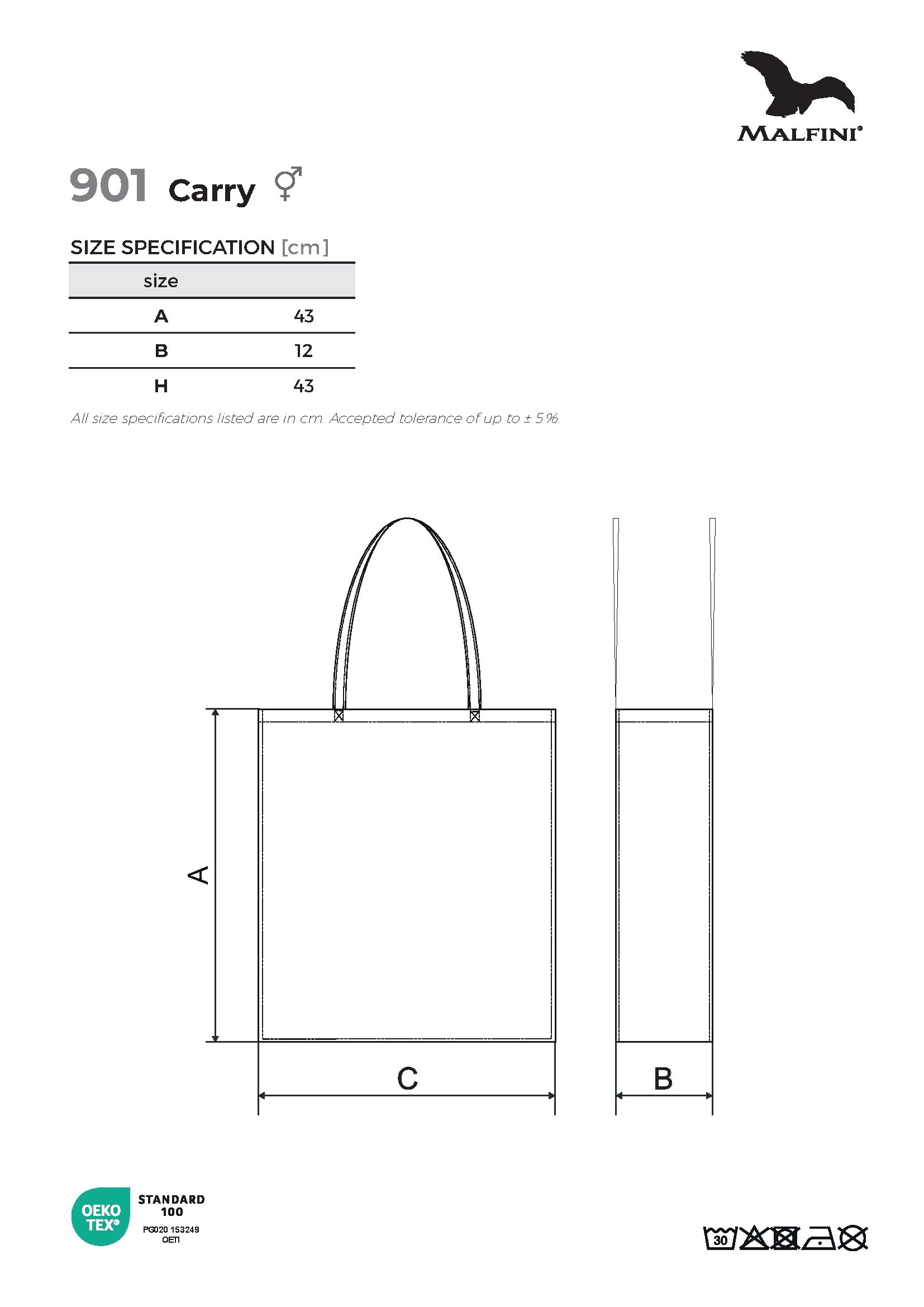 Tabulka velikostí produktu Nákupní taška unisex Carry 901 černá