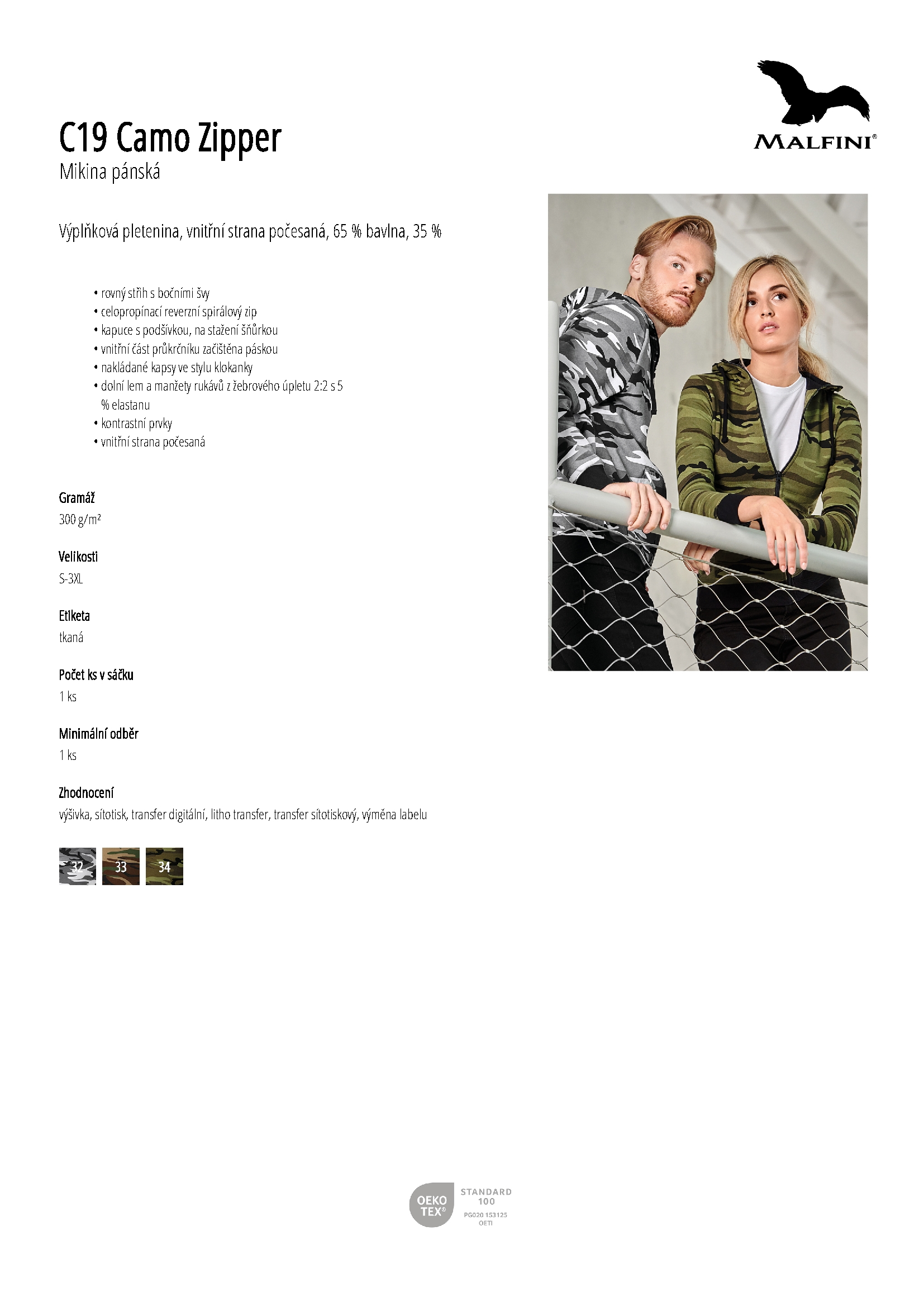 Karta produktu Mikina pánská Camo Zipper C19 camouflage gray