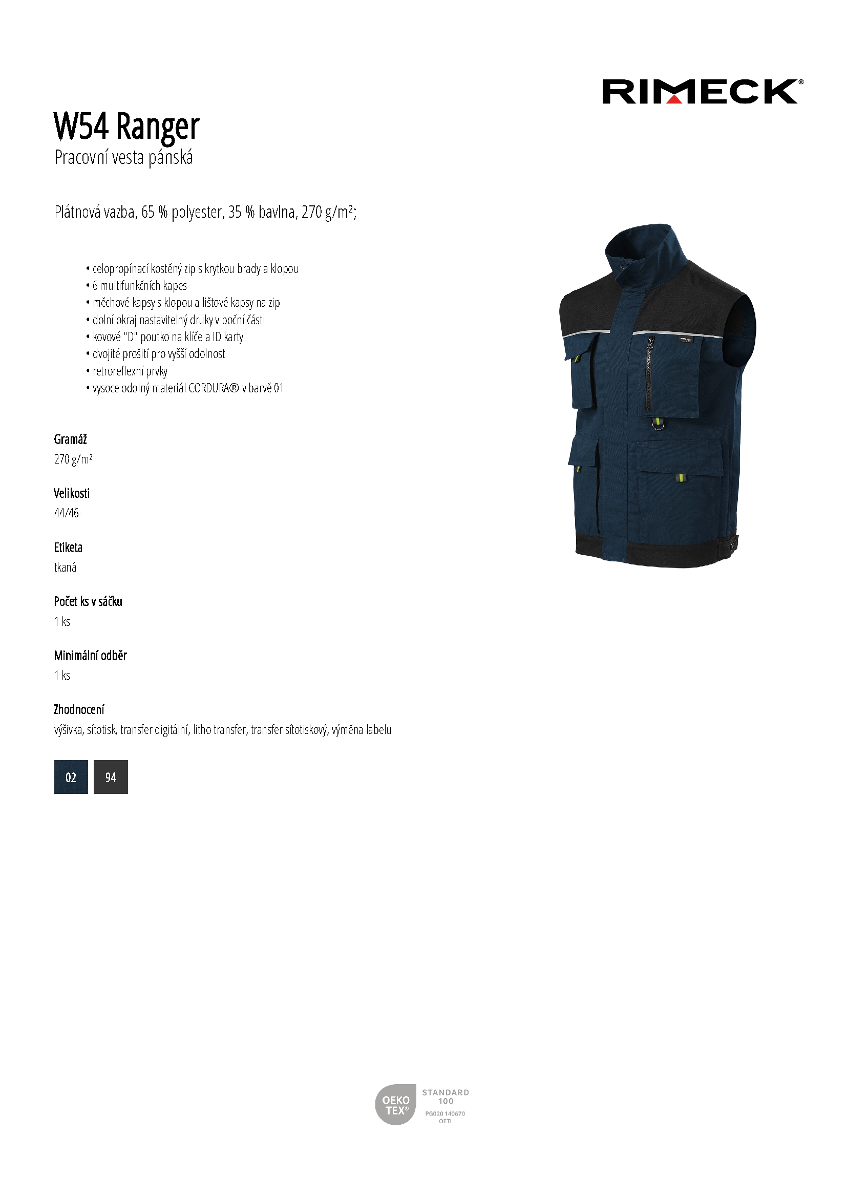 Karta produktu Pracovní vesta pánská Ranger W54 ebony gray